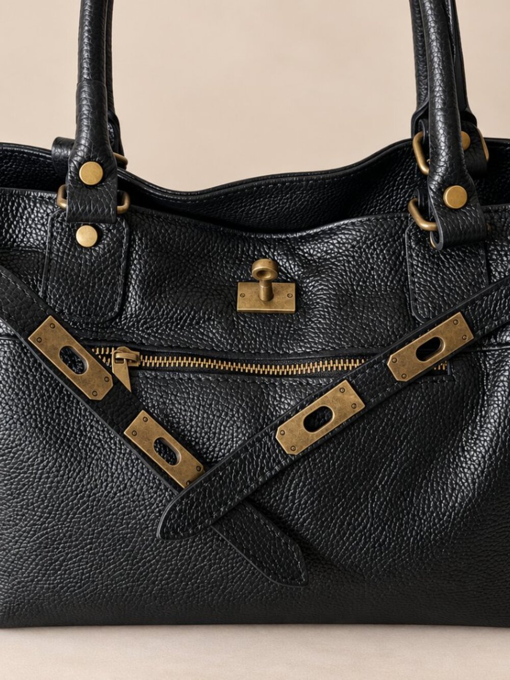 Black Large Leather Tote Bag, Italian Genuine Leather Work Bag, Vintage Purse - Picture 13 of 14